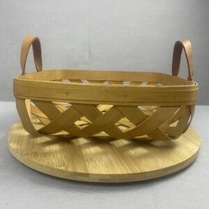 Woven Wood Basket with Leather Handles‎ Farmhouse Decor Storage